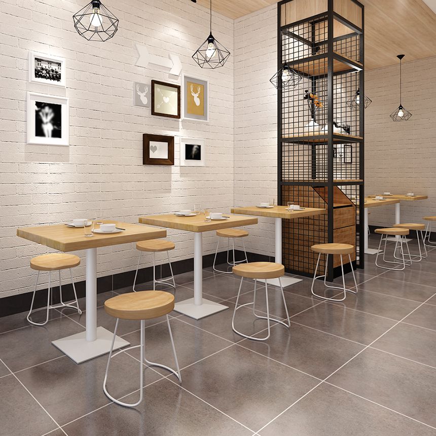 Metal Industrial Square Dining Table Pine Solid Wood Top Table with Pedestal Base