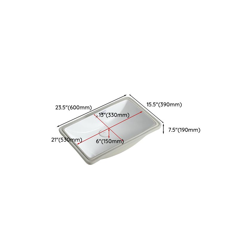 Traditional Undermount Bathroom Sink Porcelain with Overflow and Drain Assembly Basin Sink