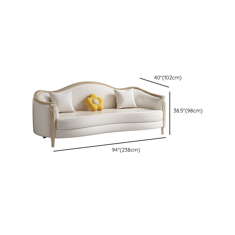 Glam Solid Wood White Genuine Leather Sofa with Pillows for Living Room