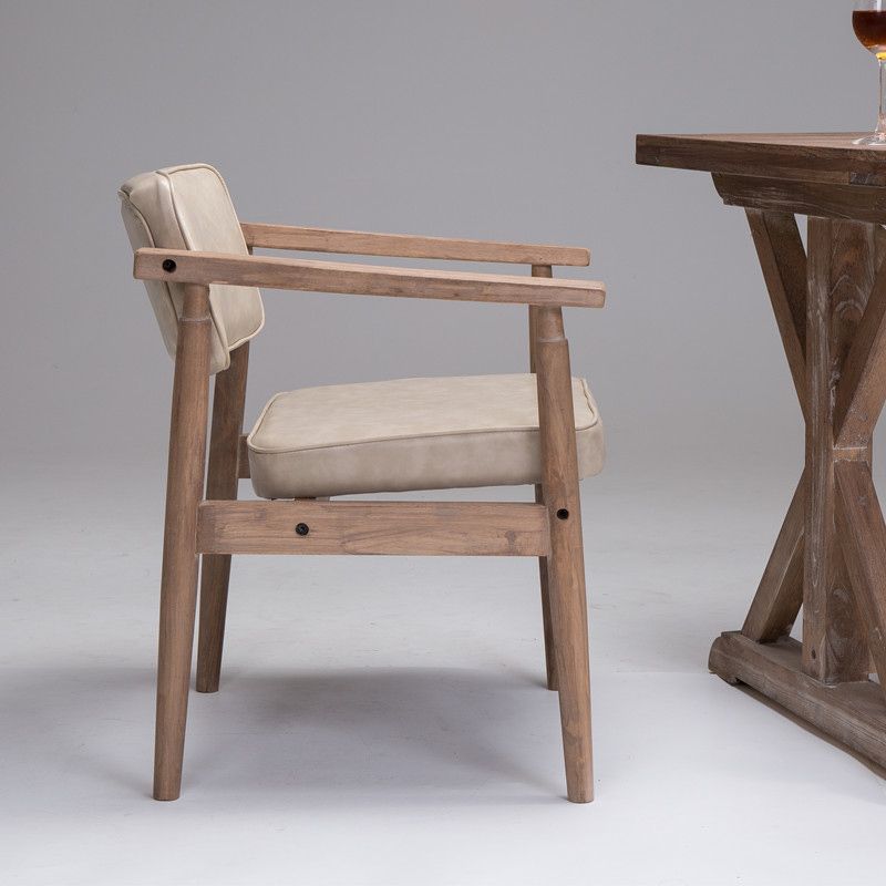 Country Style Indoor Arm Chair Open Back Wood Upholstered Dining Room Chair