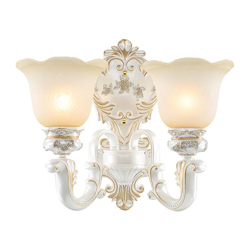 Cream Glass White Wall Sconce Blossom 1/2-Head Cottage Wall Lighting Fixture for Living Room