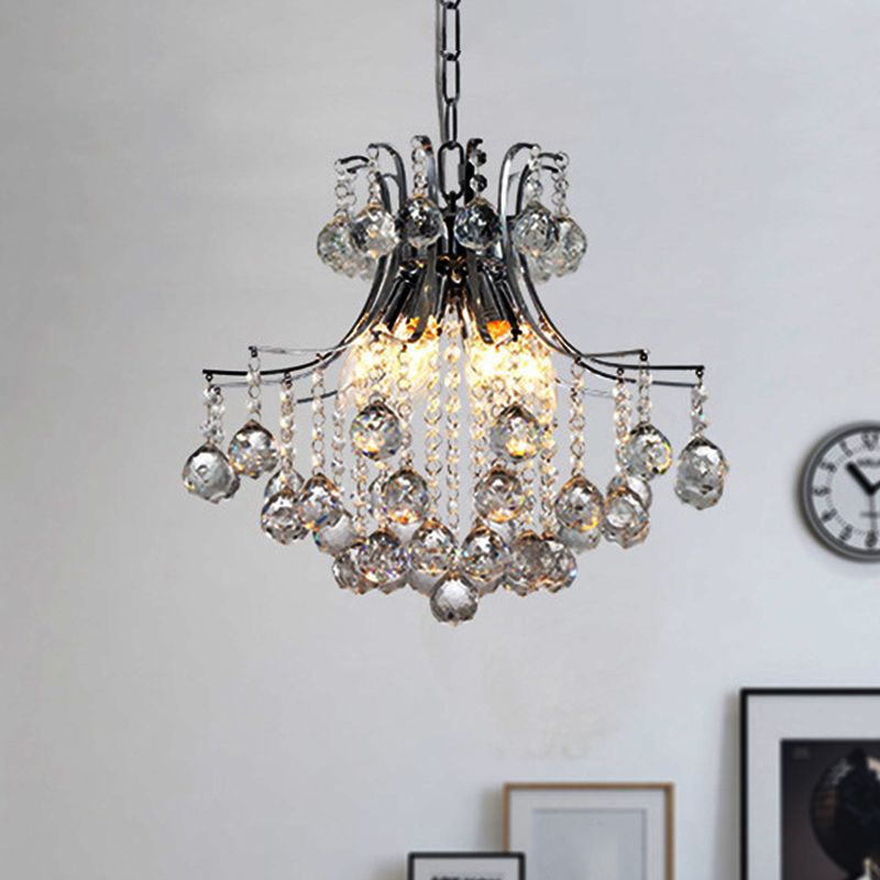 6 Heads Pendant Chandelier Contemporary Swirled Arm Clear Crystal Orbs Suspension Lighting in Chrome