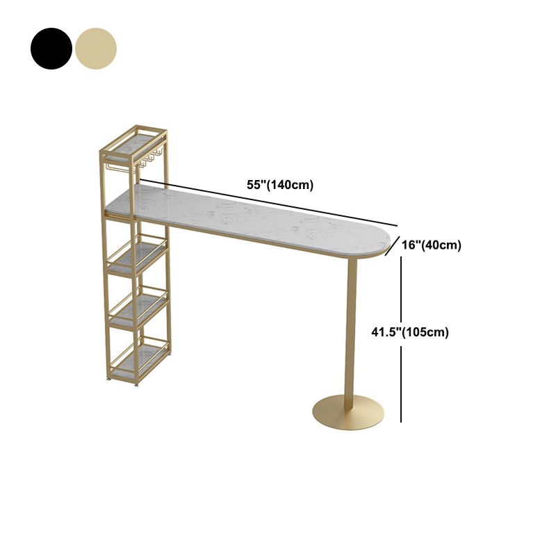 Marble Top Bar Table Contemporary Metal Frame Pub Table with Storage