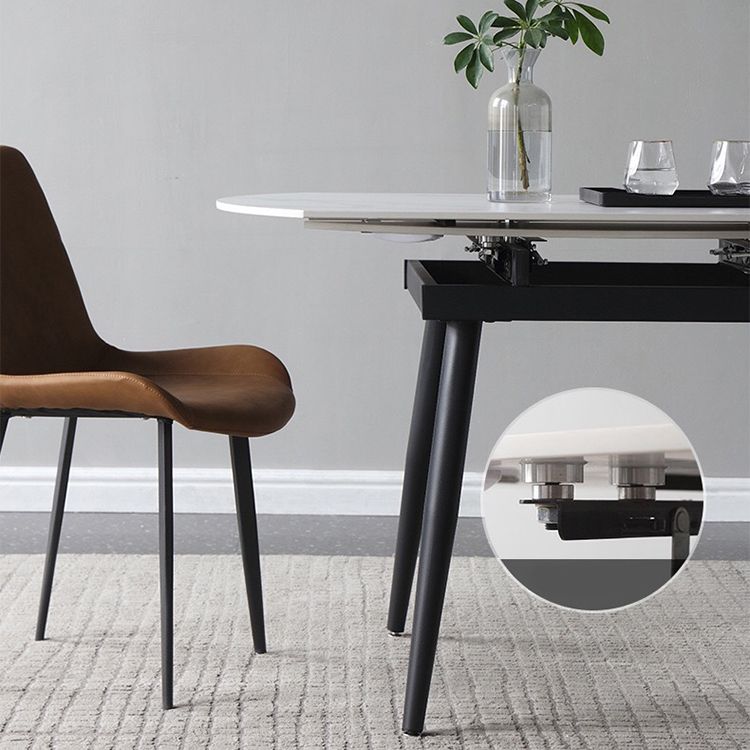 53.15''L Round Contemporary Dining Table Sintered Stone Table with 4 Black Metal Legs