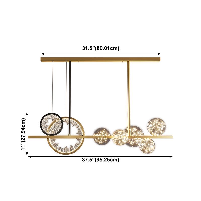 Glass Spherical Island Light Modern Gold LED Hanging Light with Crystal Accents