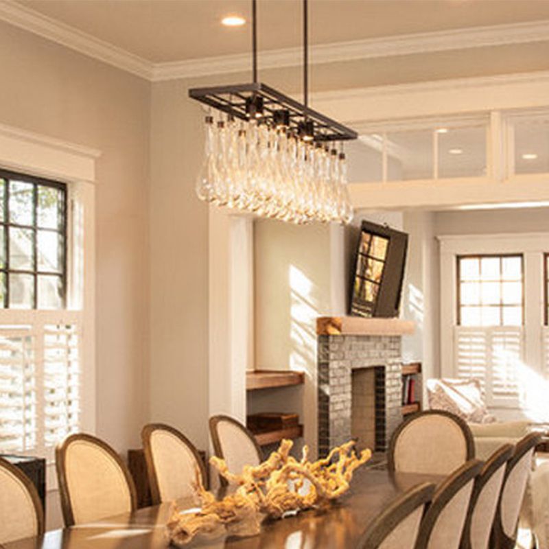 3 lumières PENDANT ISLAND Light Rectangle Rectangle Verre transparent la lampe suspendue en noir, lumière chaude / blanche