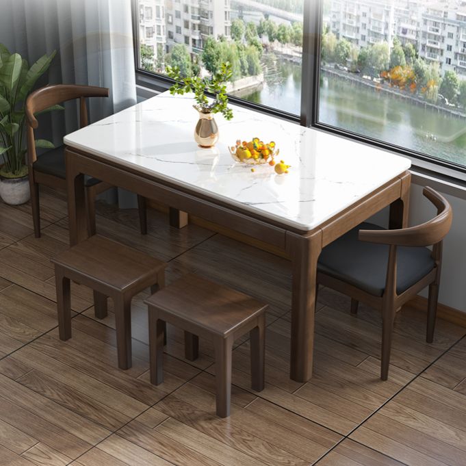 Mesa de comedor de mármol estilo mediados de siglo, mesa rectangular con base de 4 patas para el hogar