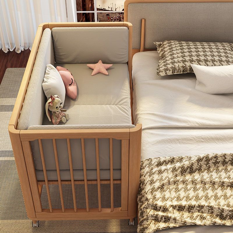 Scandinavian Wood Baby Crib Beech Light Wood Nursery Crib with Casters