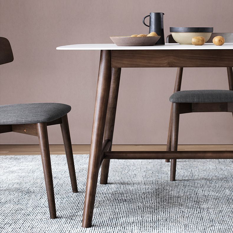 Solid Wood Mid-Century Modern Table Rectangle Sintered Stone Top Table with Trestle