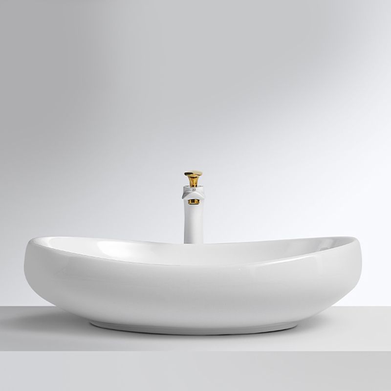Luxury Bathroom Sink Ceramic Oval White Basin Drain Assembly Bathroom Sink