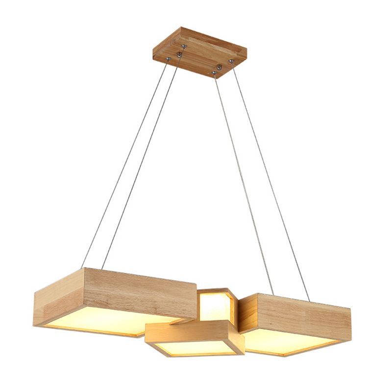 Wooden Square Island Lighting Fixture Modern Style LED Wood Hanging Ceiling Light