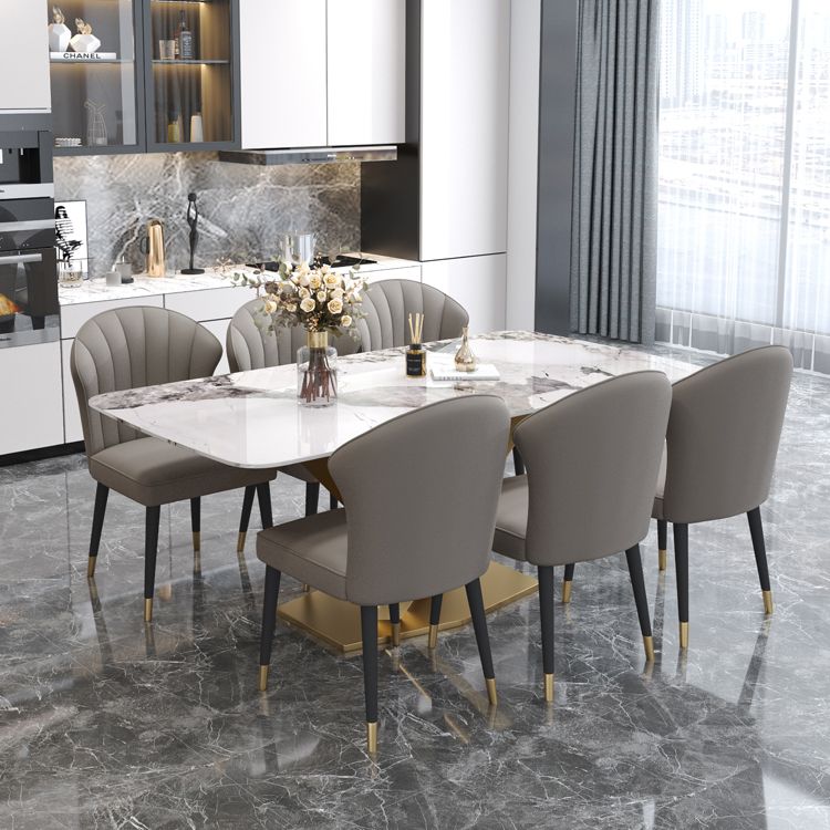 Rectangle Glam Dining Table White Tone Fixed Table with Sintered Stone