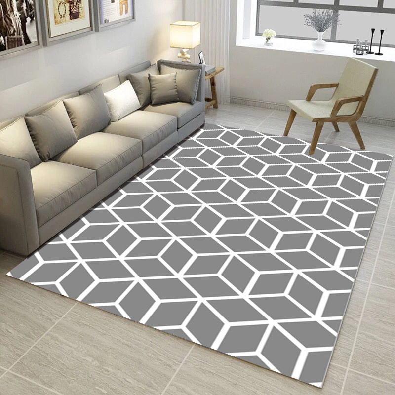 Continuous Geometric Pattern Rug Synthetic Carpet Stain Resistant Rug for Bedroom