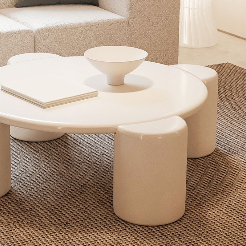 Modern Round Wood Coffee Table with 4 Legs Coffee Table in White
