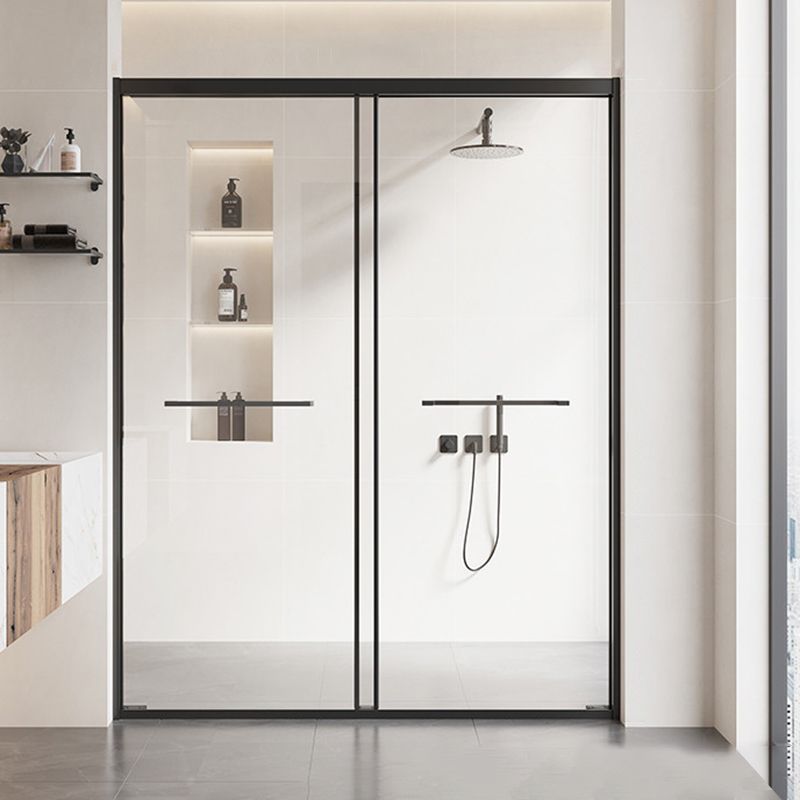 Double Sliding Framed Shower Bath Door Transparent Satin Black Shower Doors