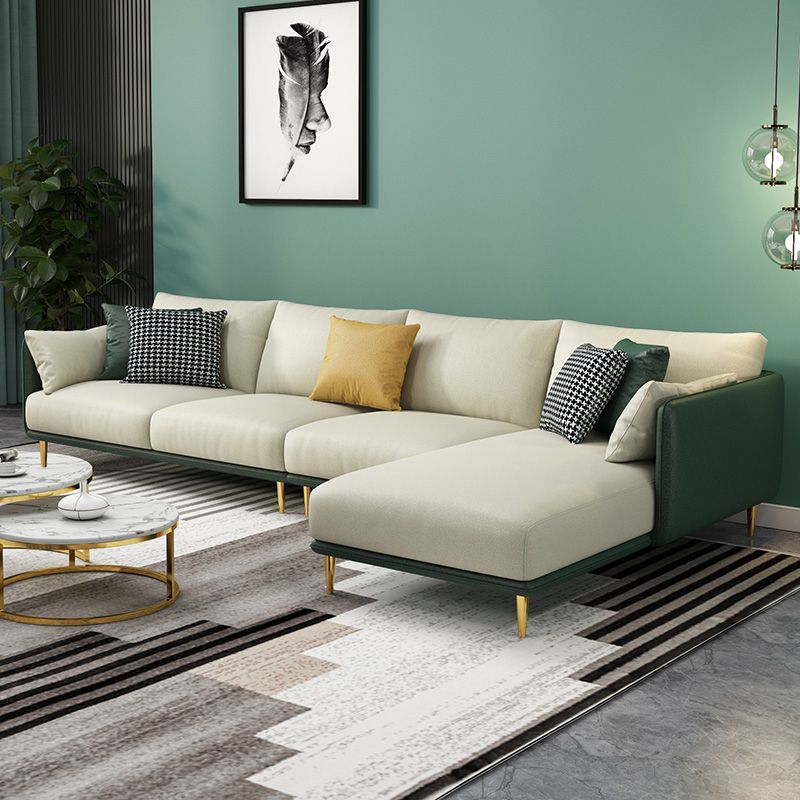 Glam Style 34.25 " H Faux Leather Square Arm Sofa & Chaise for Living Room