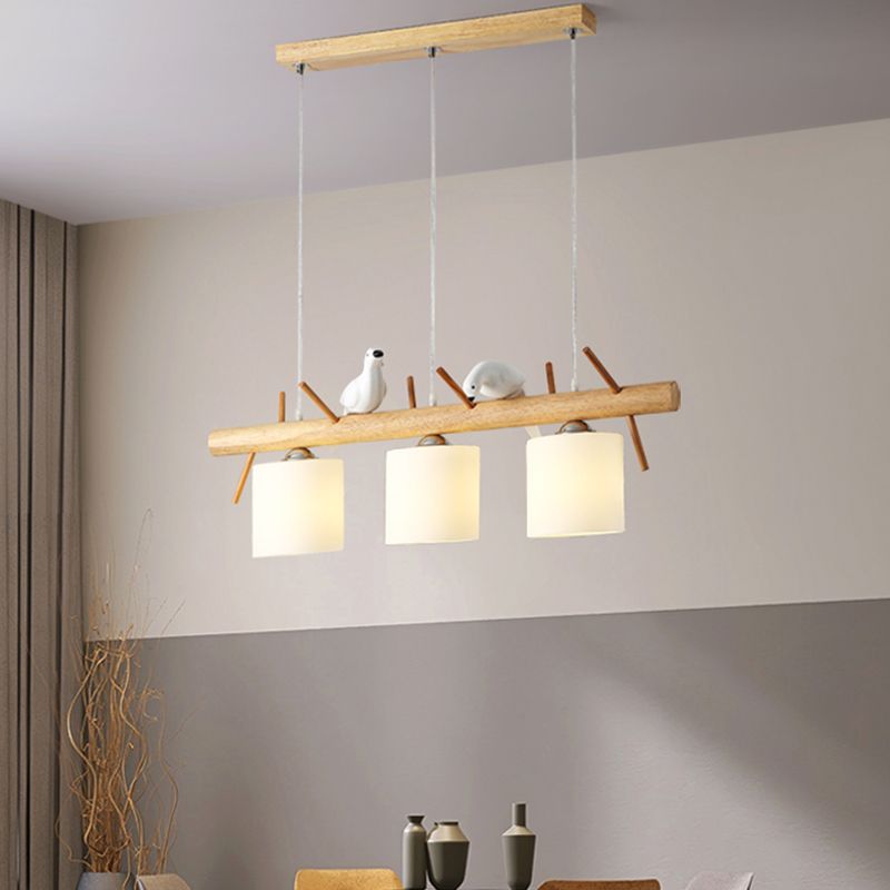 Modern Hanging Light Cylindrical Island Light Fixture with Glass for Dining Room
