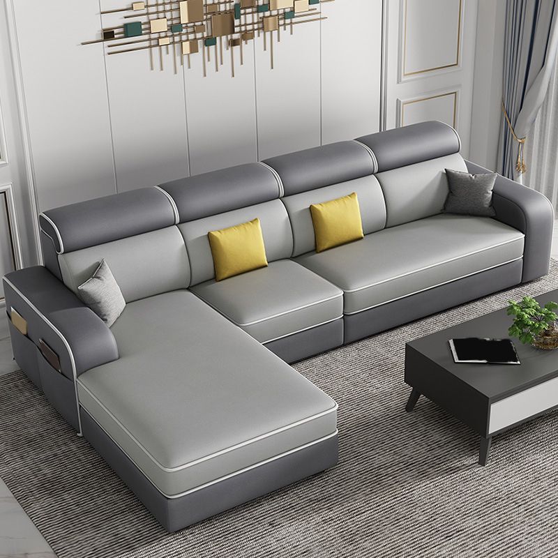 Contemporary Style Sofa Bed Solid Wood Frame Beige/grey/blue with Pocket Storage Sofa