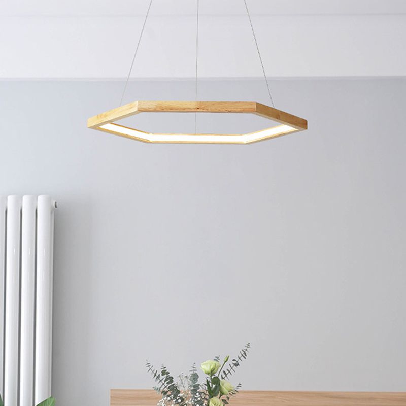 1 Light Geometric Pendant Lighting Modern Style Wood Drop Lamp