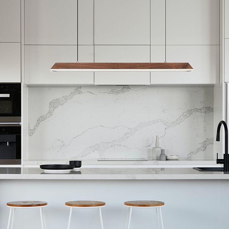 Modern 1-Light Island Light Linear Wood Island Chandelier Lights for Office