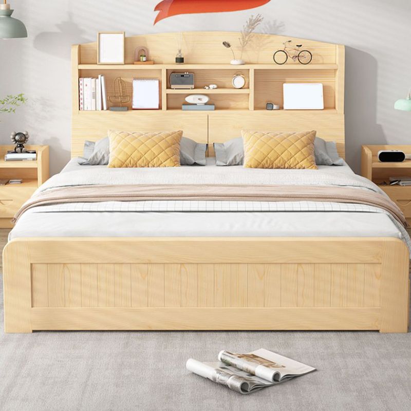 Modern Platform Bed 39.37" High Solid Wood Bed Frame with Shelves and Mattress