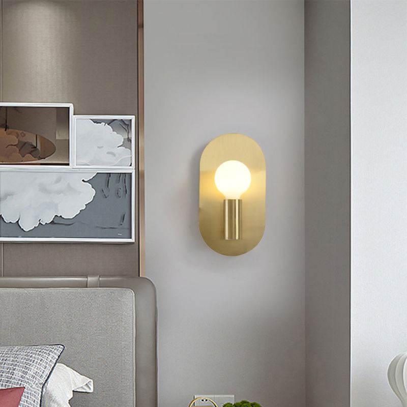 Oval Shaped Metallic Wall Light Fixture Postmodern Style 1-Light Brass Wall Mounted Lamp