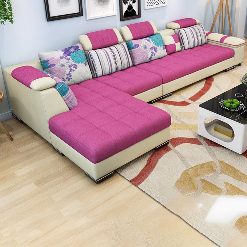 Adjustable 135.82" D x 70.86" W x 33.46" H Pillow Top Arm Sectional Pillowed Back Cushions