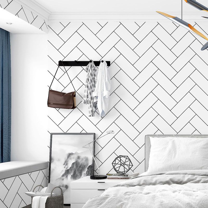 Brick of Herringbone Wallpaper Decorative Non-Pasted Vinyl Wall Decor in Black and White