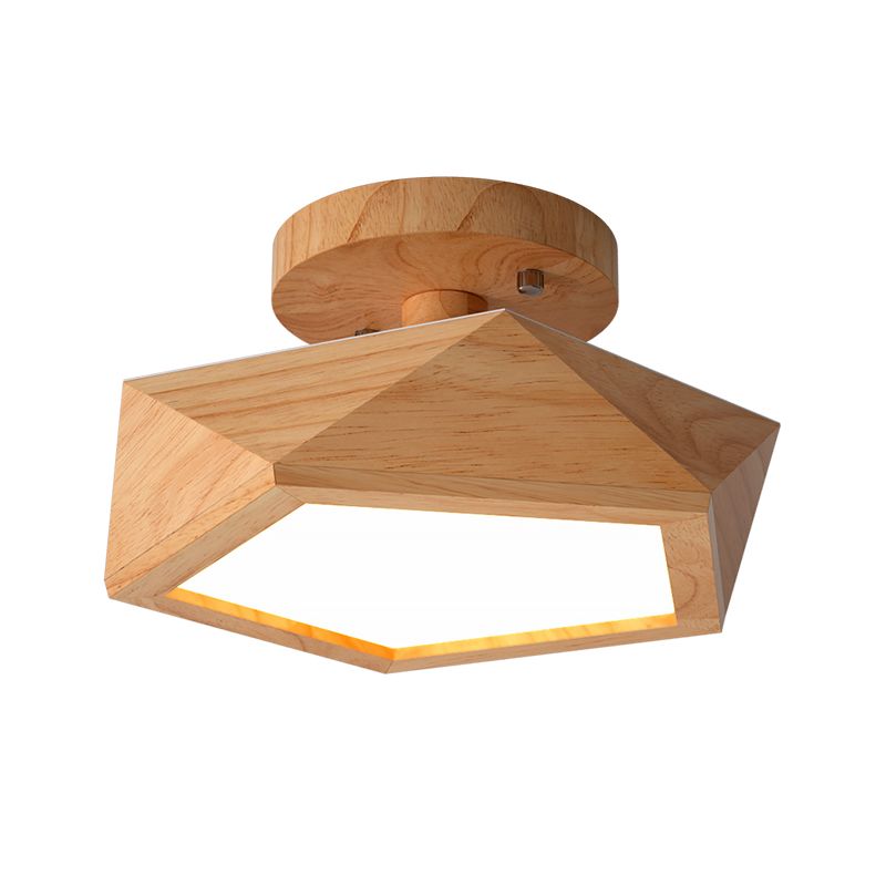 Pentagon Faceted LED Semi Flush Mount Simplicity Wood Corridor Ceiling Mounted Light