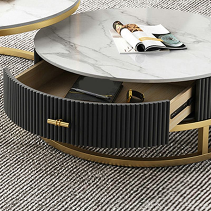 Slate Top Coffee Table Set Frame Cocktail Table with Drawers
