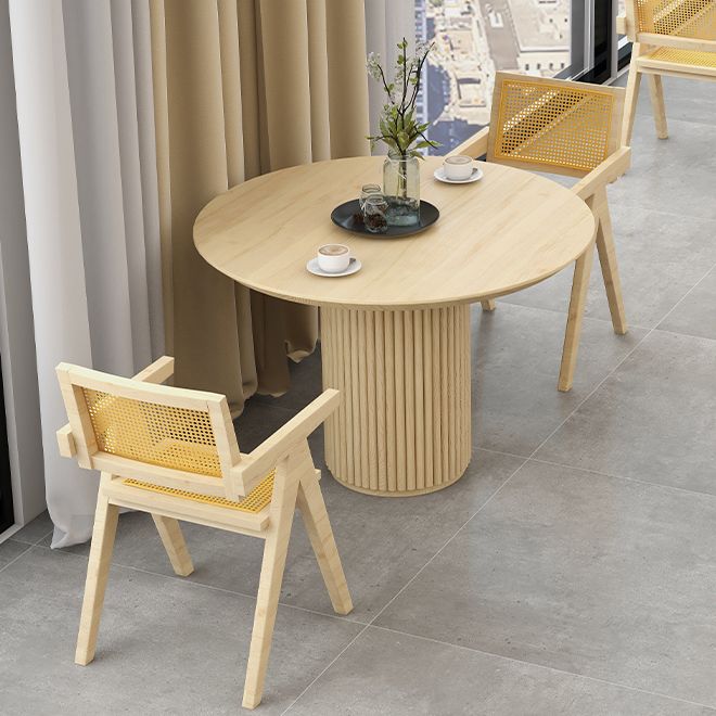 Modern Pedestal Casual Dining Table Round Solid Wood Dinner Table Kitchen Home