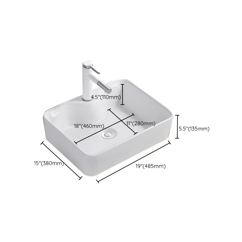 Modern Wash Stand Porcelain Rectangular with Drain Assembly and Pop-Up Drain Vessel Sink