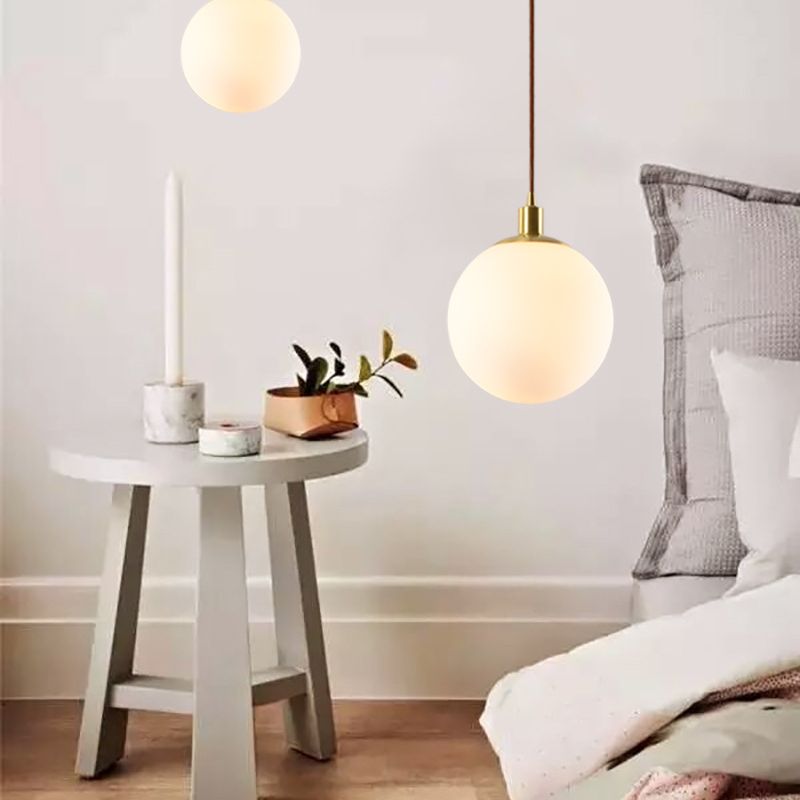 Nordic Modern Spherical Shape Pendant Light Frosted White Glass 1 Light  Suspension Light  for Bedroom