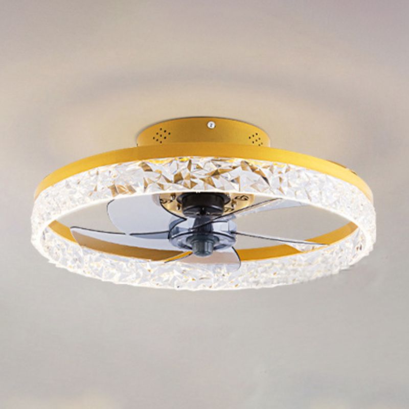 Modern Circular LED Fan Lamp Acrylic Bedroom Semi Flush Mount Ceiling Fan with Light