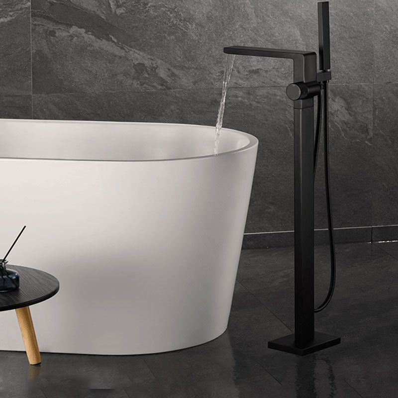 Freestanding Tub Filler Black Brass Single Knob Handle Fixed Tub Filler with Handshower