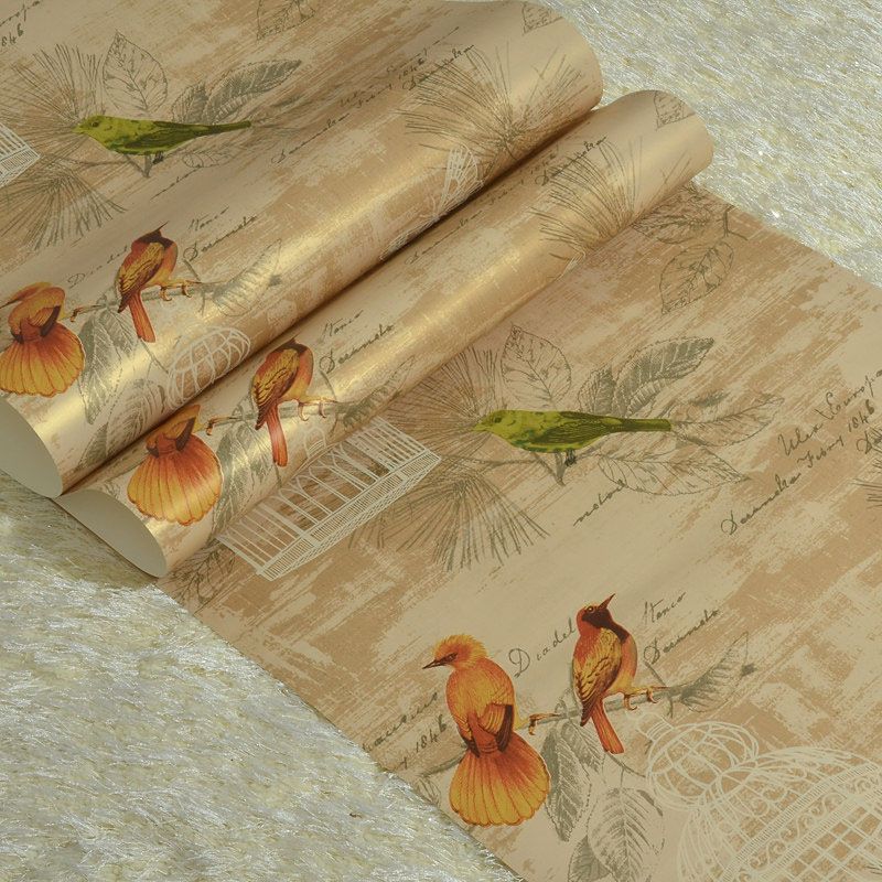 Rustic Bird and Blossom Wallpaper in Neutral Color Home Decorative Wall Covering, 33' by 20.5"