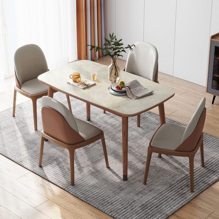 White Dinette Table with Wood Legs Modern Dining Table for Kitchen