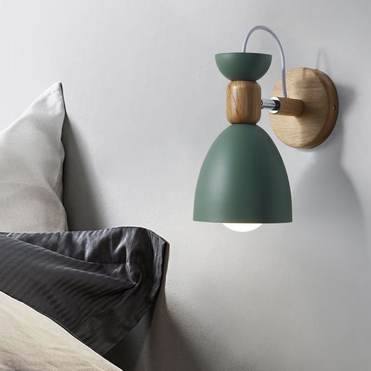 Nordic Makaroon -Wand Wandleuchte 1 helles Holz bewaffneter Wandhalterung im Metallschatten