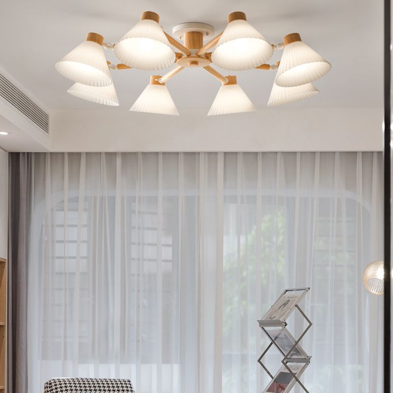 Modern Flush Light Fixtures Wood Round Flush Mount Lamp in Brown for Living Room