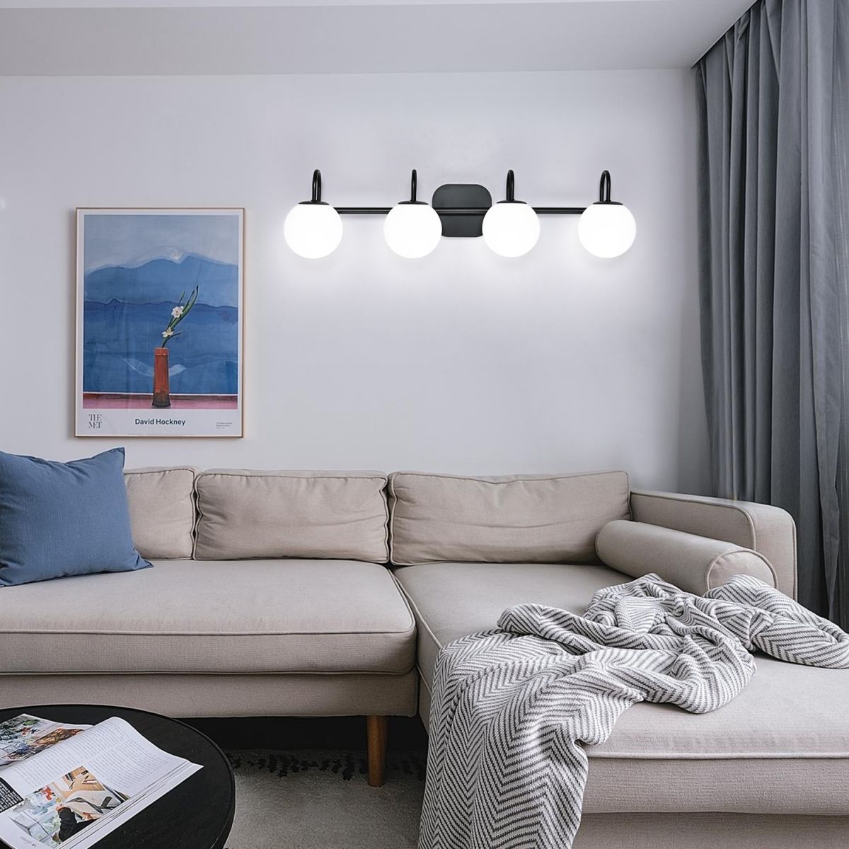 Global Glass Shade Vanity Wall Sconce Metal Armed Vanity Mirror Lights for Bedroom Bathroom