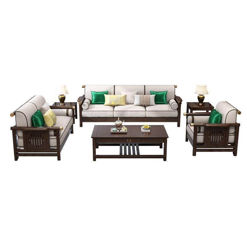 Contemporary Solid Wood Frame Cotton Blend Sofa in Brown For Living Room