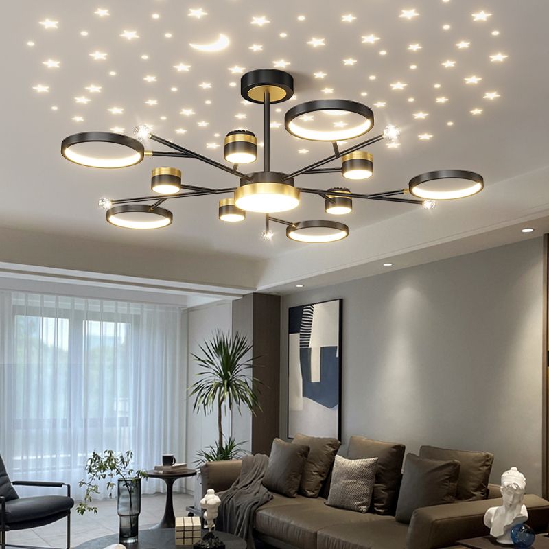 Cylinder Shape Metal Chandelier Lights Modern 11 Light Chandelier Lighting in Black