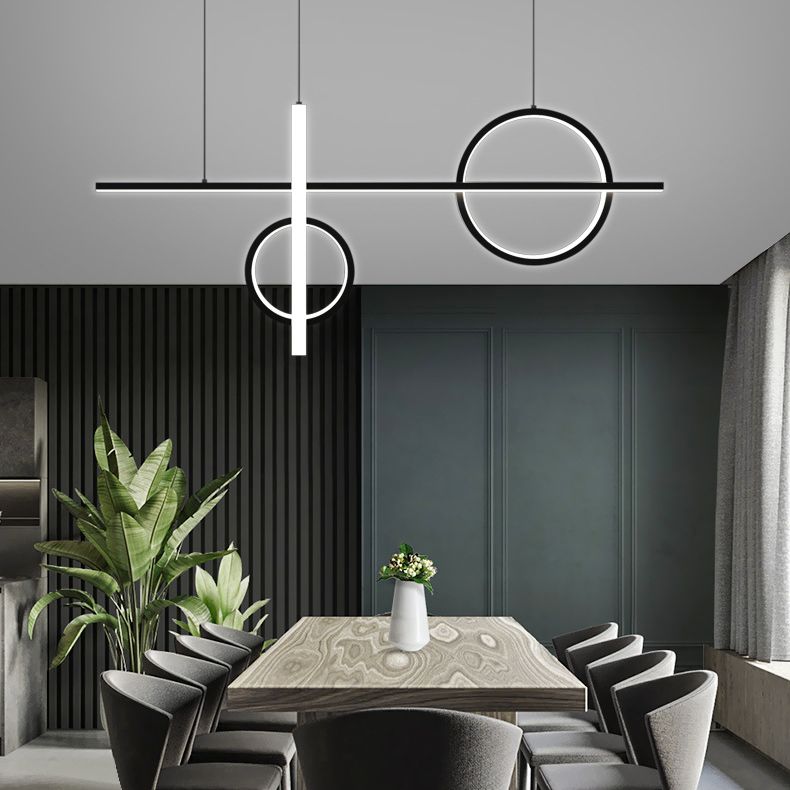 LED Parlour Pendant Lighting Fixture Contemporary Ceiling Suspension Lamp with Lines Acrylic Shade