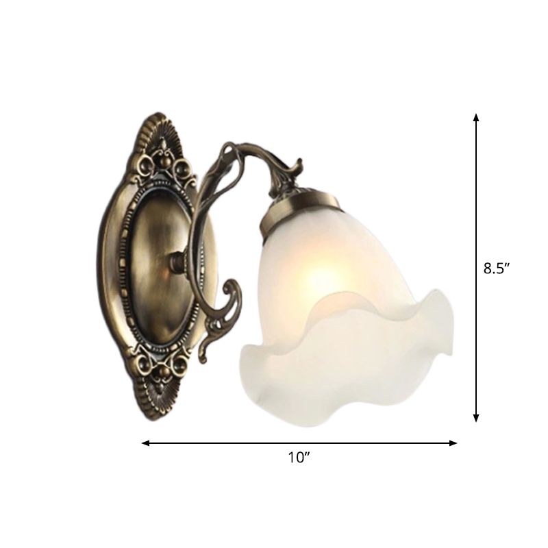 1/2-Bulb Opal Frosted Glass Wall Lamp Countryside Bronze Flower Living Room Wall Lighting Ideas