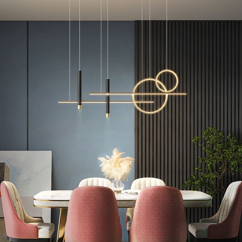 Luce a sospensione dell'isola LED lineare in alluminio in moderna luce del soffitto in ferro battuto in stile creativo con ombra silicone