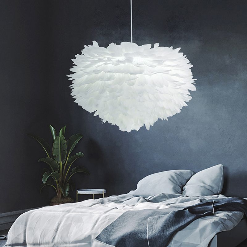 Art Deco Feather Pendant Light Fixtures Modern Creative Globe Hanging Ceiling Light for Bedroom
