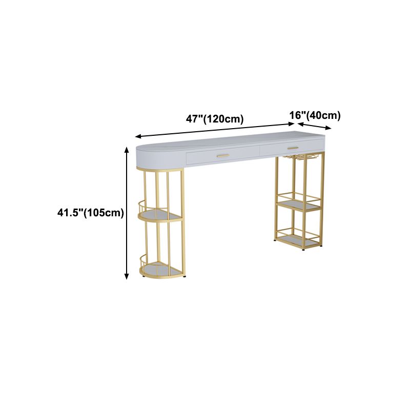 Stone Indoor Glam Bar Dining Table Gold Iron Double Pedestal Bistro Table with Drawer