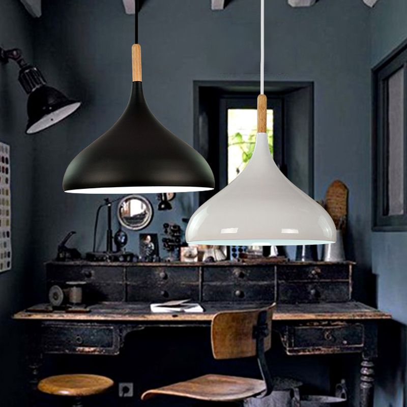 Modern Wooden Top Pendant Light, Minimalist Teardrop Shade Hanging Lamp for Living Room Bedroom