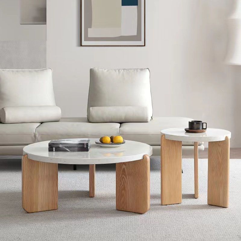 Modern White Round Coffee Table with Three Wood Legs Coffee Table