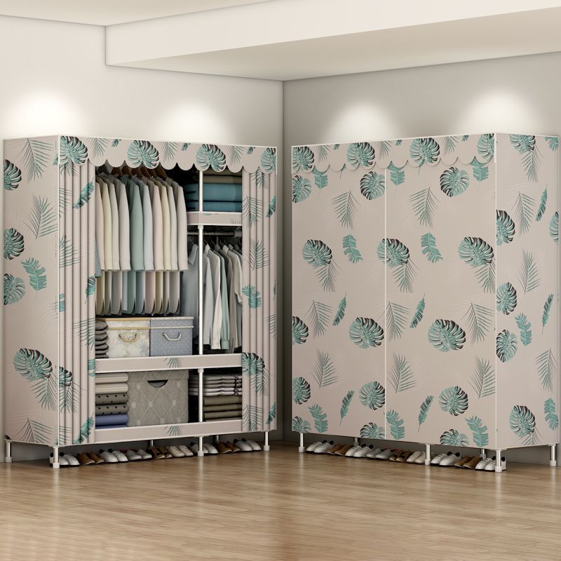 Contemporary Style Metal Wardrobe Cloth Rod Included Wardrobe Closet With Shelves